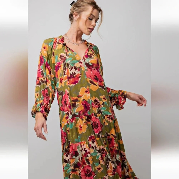 Easel Green Floral Maxi Dress New - Picture 5 of 5